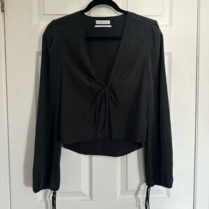 Urban Outfitters Black Long-Sleeve Tie-Front Blouse